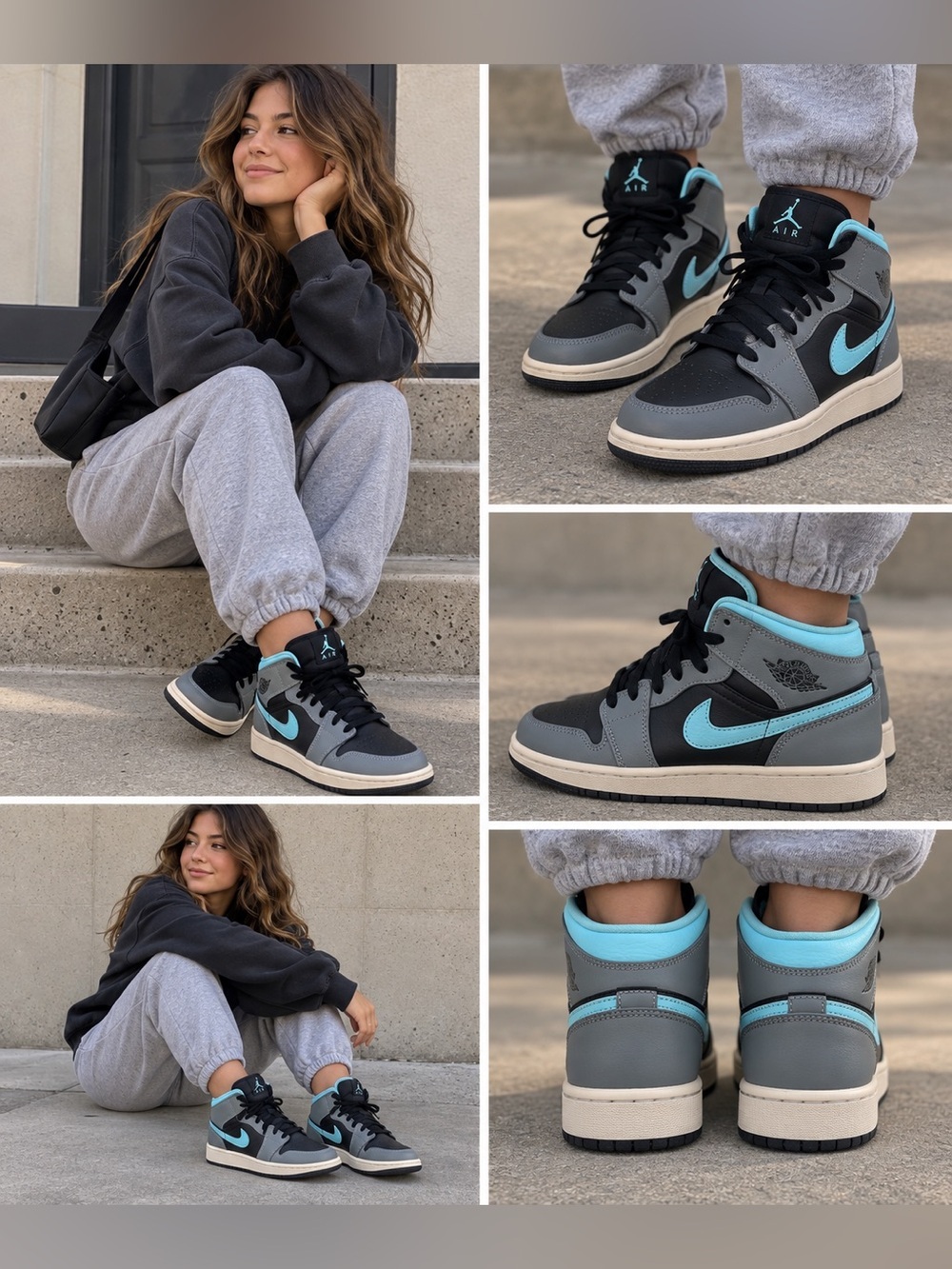 Air Jordan 1 Mid Gs 'grey Aqua'
554725-063 Kids Shoes